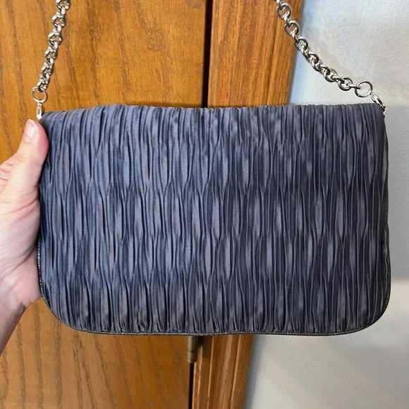 COACH UEC Vintage Blue Clutch or Shoulder Bag Ruched Leather Trim - Picture 9 of 16